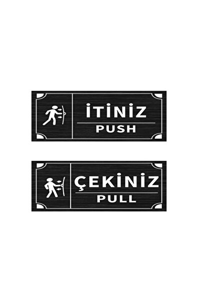 Mayeka İtiniz - Çekiniz Dikdörtgen İkili Levha Set Siyah Metal Yönlendirme Ta...