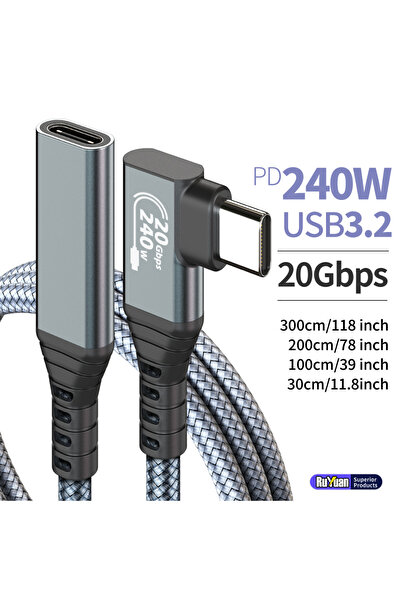 Choice كابل تمديد USB3.2 بطول 2 متر، رمادي اللون، 240 واط، 20 جيجابت في الثان...