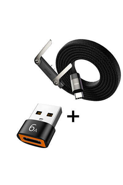 Choice كابل شحن USB PD-C 240 واط غير مرئي مع حامل مدمج للهاتف، سلك شحن سريع