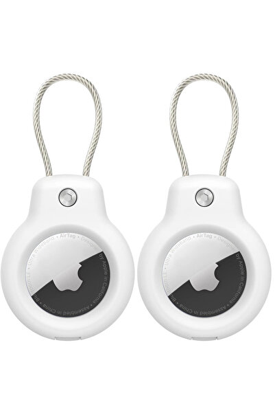 Choice11 2pcs White For Airtag Case Hard Plastics Holder Anti-Loss Keychain W...