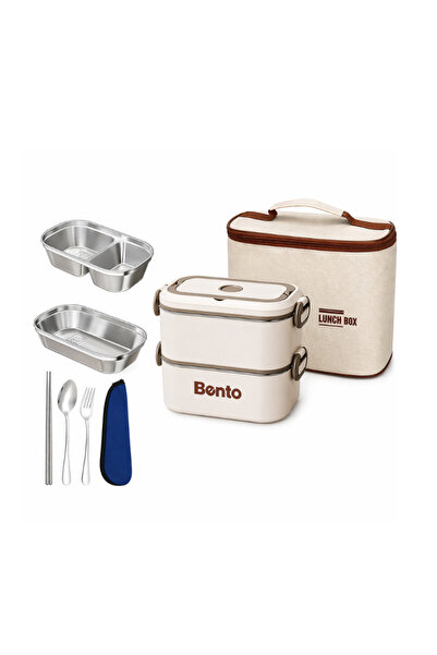 OEM Διώροφο ανοξείδωτο δοχείο φαγητού μπέντο, στεγανό, με θερμομονωτική τσάντ...