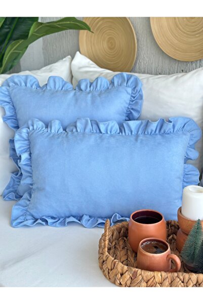 Decamor home Βίντατζ Μπλε Κάλυμμα Μαξιλαριού με Βολάν 1 τεμάχιο