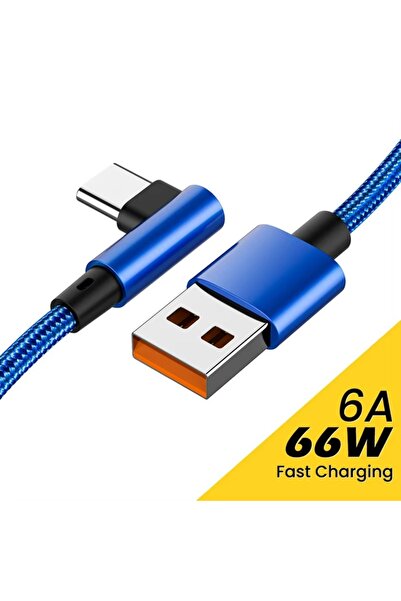 Choice9 كابل USB-C أزرق بطول 0.25 متر، 66 واط، بزاوية 90 درجة، كابل شحن فائق ...