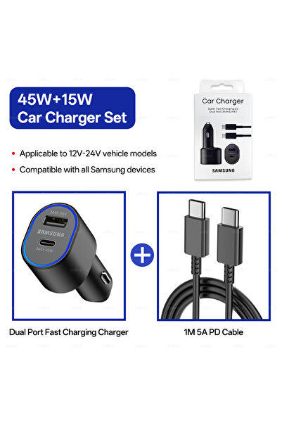 Choice شاحن سيارة سامسونج أصلي بقوة 45 واط، شاحن سيارة من النوع C USB فائق ال...