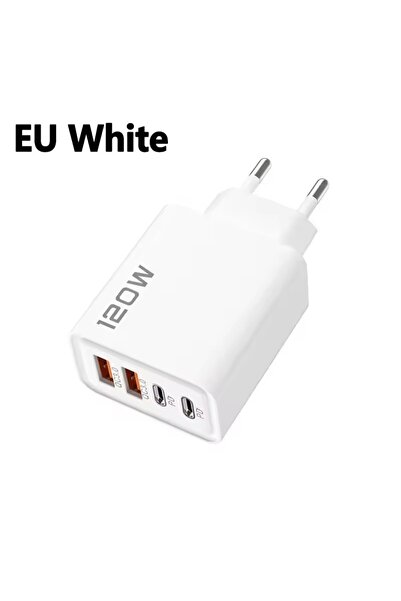 Choice6 EU White 4 Ports Charger USB 120W C PD Quick Charge 3.0 Type C USB Ph...