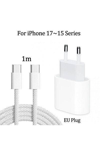 Choice EU 2IN1 C-C 1M PD 20W For Fast Charger For iPhone 17 16 15 14 13 12 Ty...