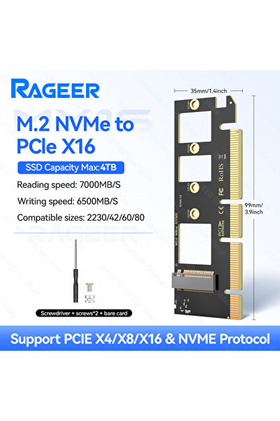 choice2 بطاقة محول X4-X16 RAGEER M.2 NVMe إلى PCIe 4.0 x16 تدعم سرعة 64 جيجاب...