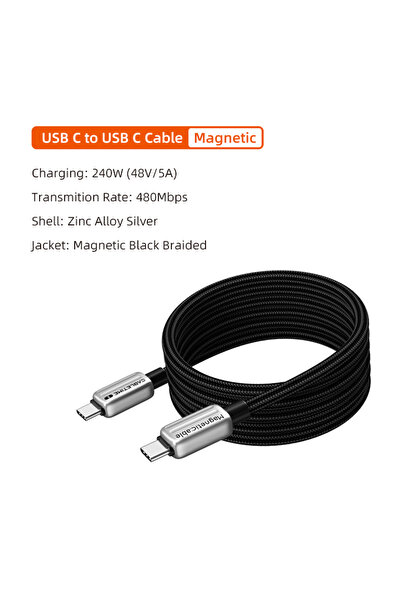 Choice1 كابل USB-C مغناطيسي أسود من CABLETIME بطول 2 متر، يدعم الشحن السريع P...