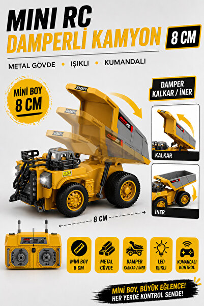 YILDIRIM OYUNCAK Uzaktan Kumandalı Mini RC Damperli Kamyon 8cm – Metal Gövde,...