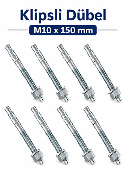 Badem10 Klipsli Dübel M10x150 mm 8 Adet Set Güçlü Tutuş Beton Tuğla Uyumlu Da...