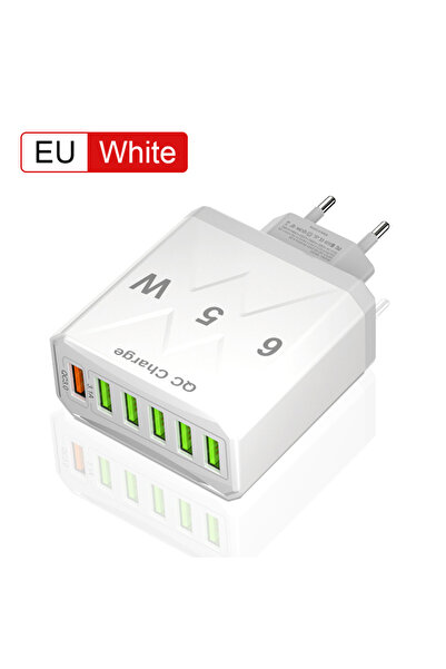 choice2 EU Plug-White 65W 3.1A 6 Ports USB Fast Phone Charger Adapter US/KR/E...