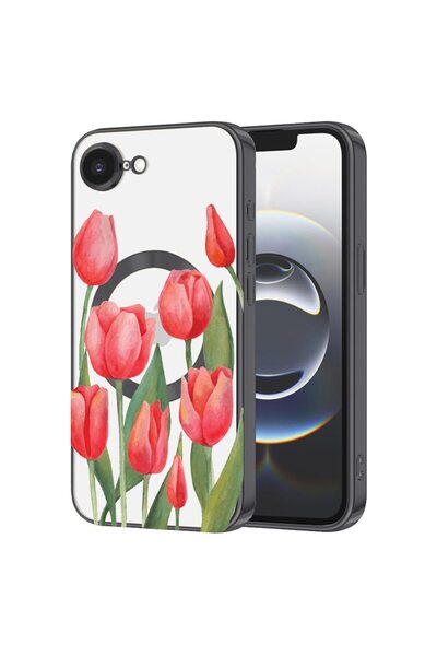bestcase Πολυτελής Θήκη MagSafe, Συμβατή με Apple iPhone 16e, Κόκκινες Τουλίπ...