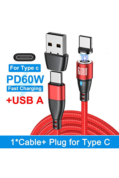 Choice6 كابل USB نوع C مغناطيسي أحمر بطول 1 متر (3.3 قدم) قابل للدوران 540 در...