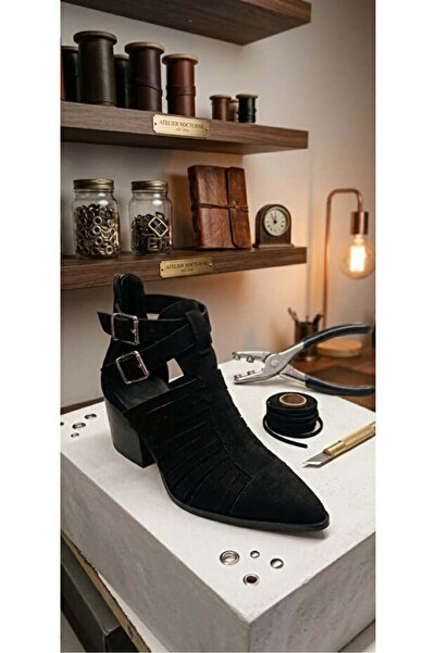 VESS MODA Καλοκαιρινά παπούτσια από σουέντ με διπλή πόρπη και χοντρό τακούνι