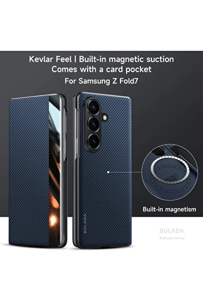 Choice3 Galaxy Z Fold7 Blue Carbon Fiber Pattern Leather Magnetic Phone Case ...