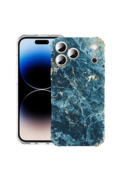 bestcase Калъф за Apple iPhone 17 Pro с мраморен дизайн - зелен и златен, уда...