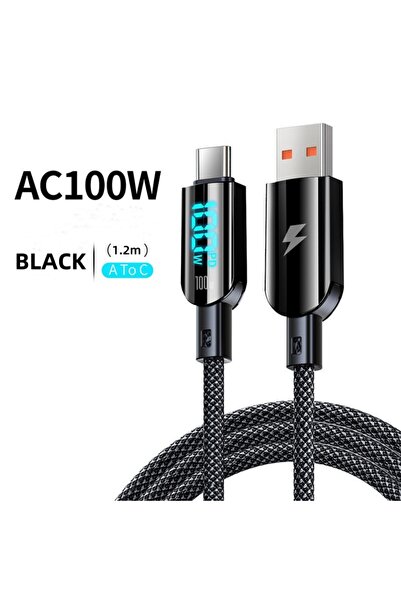 Choice1 كابل شحن سريع USB بقوة 100 واط من النوع A إلى C مع شاشة LED رقمية لهو...