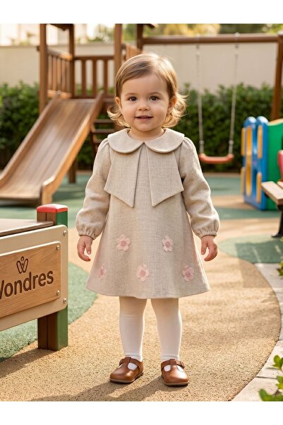 Cherrys Bebek ÇİÇEK NAKIŞLI KIZ BEBEK ELBİSE