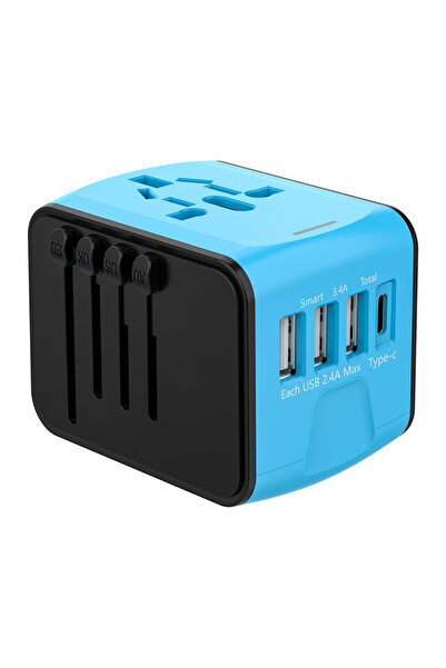 Choice3 Universal Plug Blue Universal Travel Adapter, High Speed 3.4A 4*USB, ...