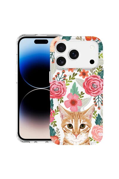 bestcase Husă pentru Apple iPhone 17 Pro Max cu Design Pisică și Flori, Mag A...