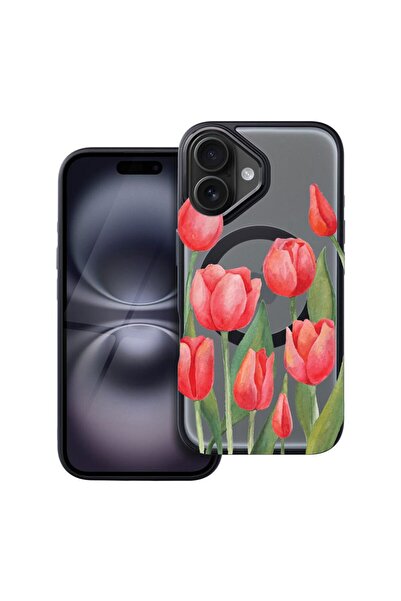 bestcase Husa Compatibila cu Apple iPhone 16 cu Design Red Tulips, Shockproof...