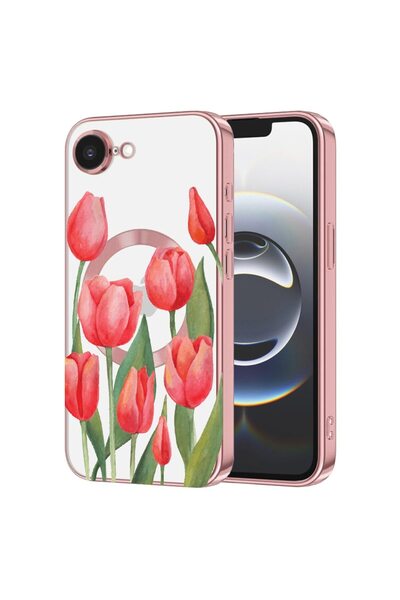 bestcase Husa Luxury MagSafe, Compatibila Apple iPhone 16e, Red Tulips, Ultra...