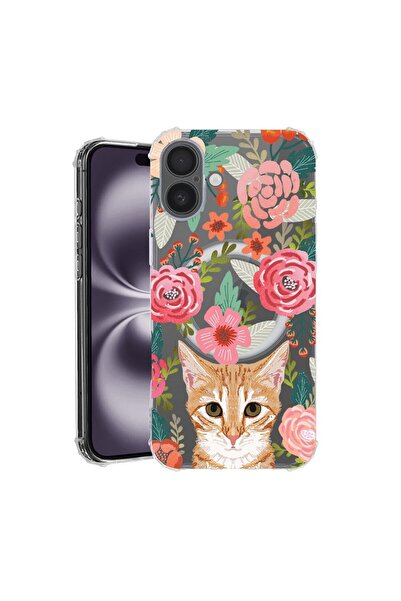bestcase Θήκη για Apple iPhone 16, MagSafe Αντικραδασμική, Γάτα και Λουλούδια...