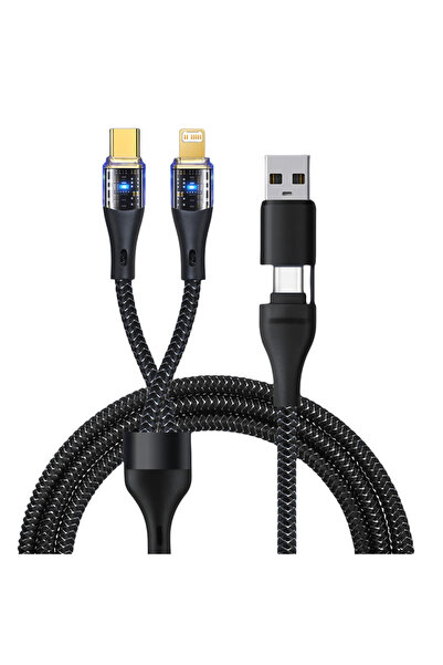 Choice كابل شحن سريع متعدد الوظائف 4 في 1 أسود 240 واط USB A و USB C إلى Type...