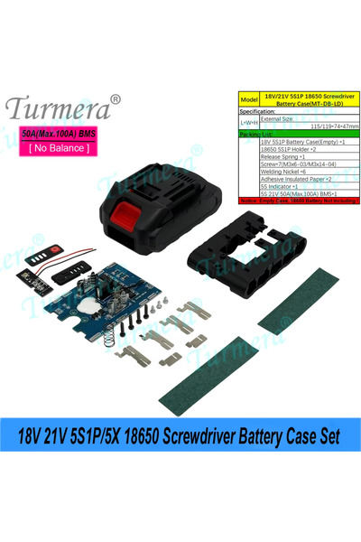 Choice5 5X-50A-LD-MT Turmera 5S1P Battery Case Kit for Makiita 18V/21V Screwd...