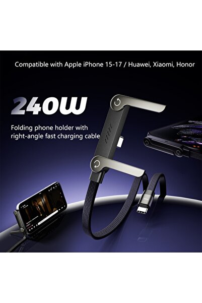 Choice كابل شحن قابل للطي 2 في 1 أسود بطول 1.5 متر، شحن سريع PD240W، من نوع C...