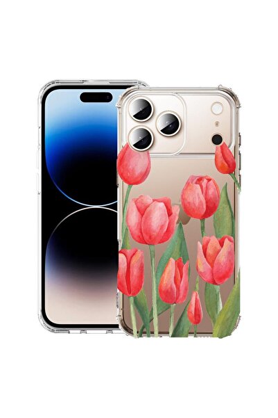 bestcase Husă pentru Apple iPhone 17 Pro cu Design Lalele Roșii, Antișoc, Col...