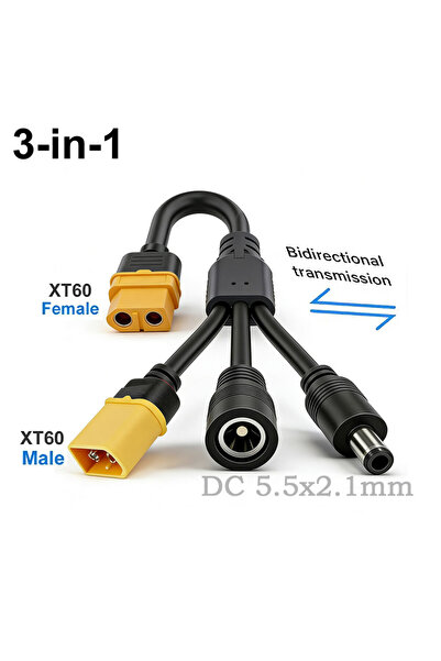 choice2 3 in 1 XT60 to DC Adapter Cable XT60 to Dual DC 5.5mm X 2.1mm Male/Fe...