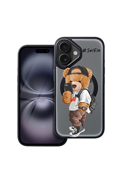 bestcase Husa Compatibila cu Apple iPhone 16 cu Design Selfie Teddy Bear, Sho...