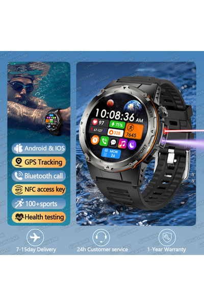 Choice1 ساعة رياضية فاخرة سوداء T-Rex 3 GPS مقاومة للماء للرجال، مقاومة للماء...