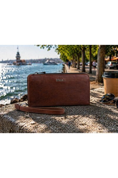 DİGA 3043 Genuine Leather Card Holder Wallet Portfolio Bag with Phone Compart...