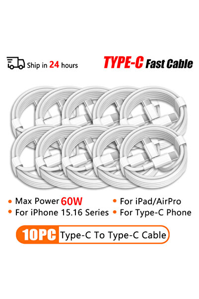 Choice8 كابل TypeC-60W بطول 1 متر - 10 قطع - كابل شحن سريع USB C إلى Type C ب...