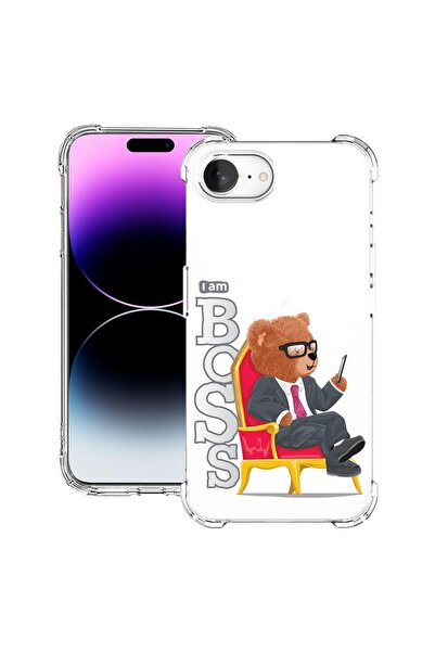 bestcase Калъф за Apple iPhone 16e, Противоударен 1.5ММ, Мече - Аз съм шеф, З...