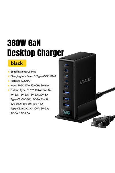 choice2 ESSAGER US GaN 380W Essager 380W GaN Fast Charging Charger Stand 8-in...
