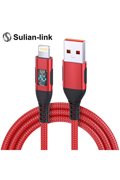 Choice8 كابل USB A إلى Lightning أحمر اللون بطول 1 متر مع شاشة LED لمزامنة ال...