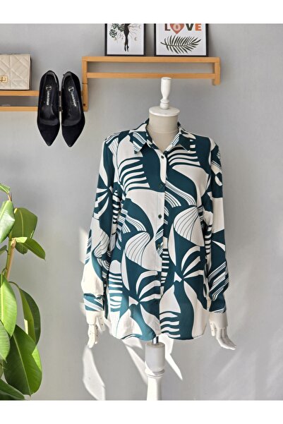 ENDAMIM Γυναικείο πουκάμισο από βισκόζη με μακρύ μανίκι και σχέδιο, άνετη εφα...