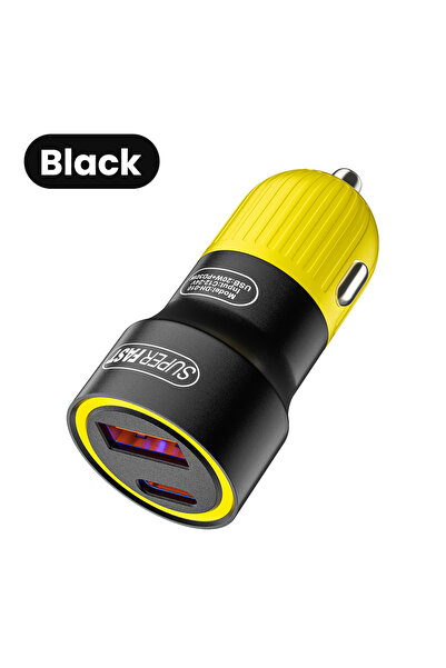 Choice1 شاحن سيارة أسود بقوة 120 واط من نوع USB-C، شحن سريع QC3.0، محول شحن ل...