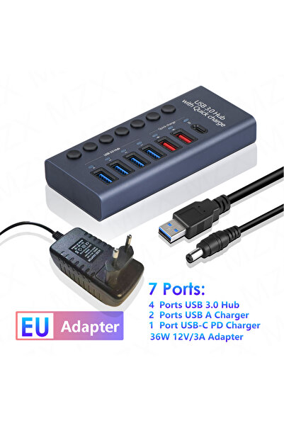 choice2 شاحن 7 منافذ USB 3.0 من الألومنيوم متعدد المنافذ MZX 10/7/4-Port USB ...