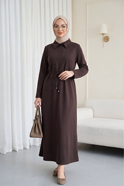 Modamorfo Φόρεμα από χτενισμένο βαμβάκι με γιακά, κουμπιά και δέσιμο στη μέση...