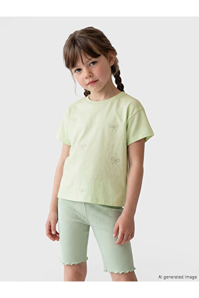 LC Waikiki Trendlucky Girls' T-Shirt with Bow and Stone Print