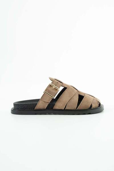 BeBeQ Store Παντόφλες Baldy Mink Suede με λεπτομέρεια αγκράφας