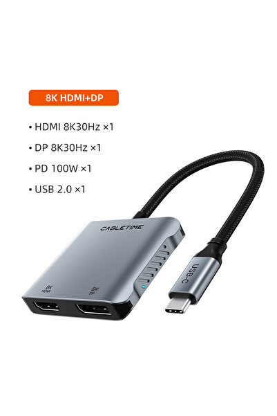 Choice 8K HDMI DP CABLETIME USB C to HDMI DP Adapter MST 4K 8K Monitor Conver...