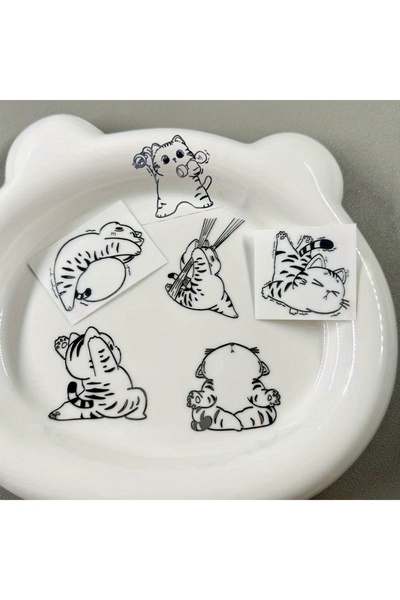 Choice5 6Pcs Cute Yoga Cat Stickers - Simple Black and White Yoga Poses (Down...