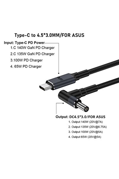 choice2 كابل USB نوع C إلى DC طراز -4530 لأجهزة لابتوب أسوس 180 سم، 20 فولت 7...