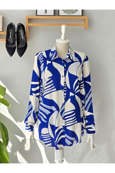 ENDAMIM Γυναικείο πουκάμισο από βισκόζη με μακρύ μανίκι και σχέδιο, άνετη εφα...