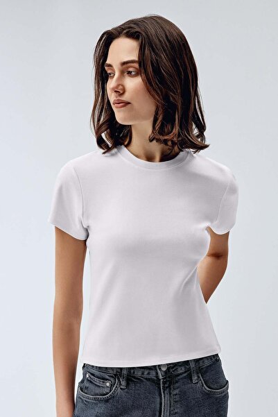 Brix Γυναικείο T-Shirt με λαιμόκοψη ποδηλάτου από ελαστάν 3532 Λευκό Χρώμα